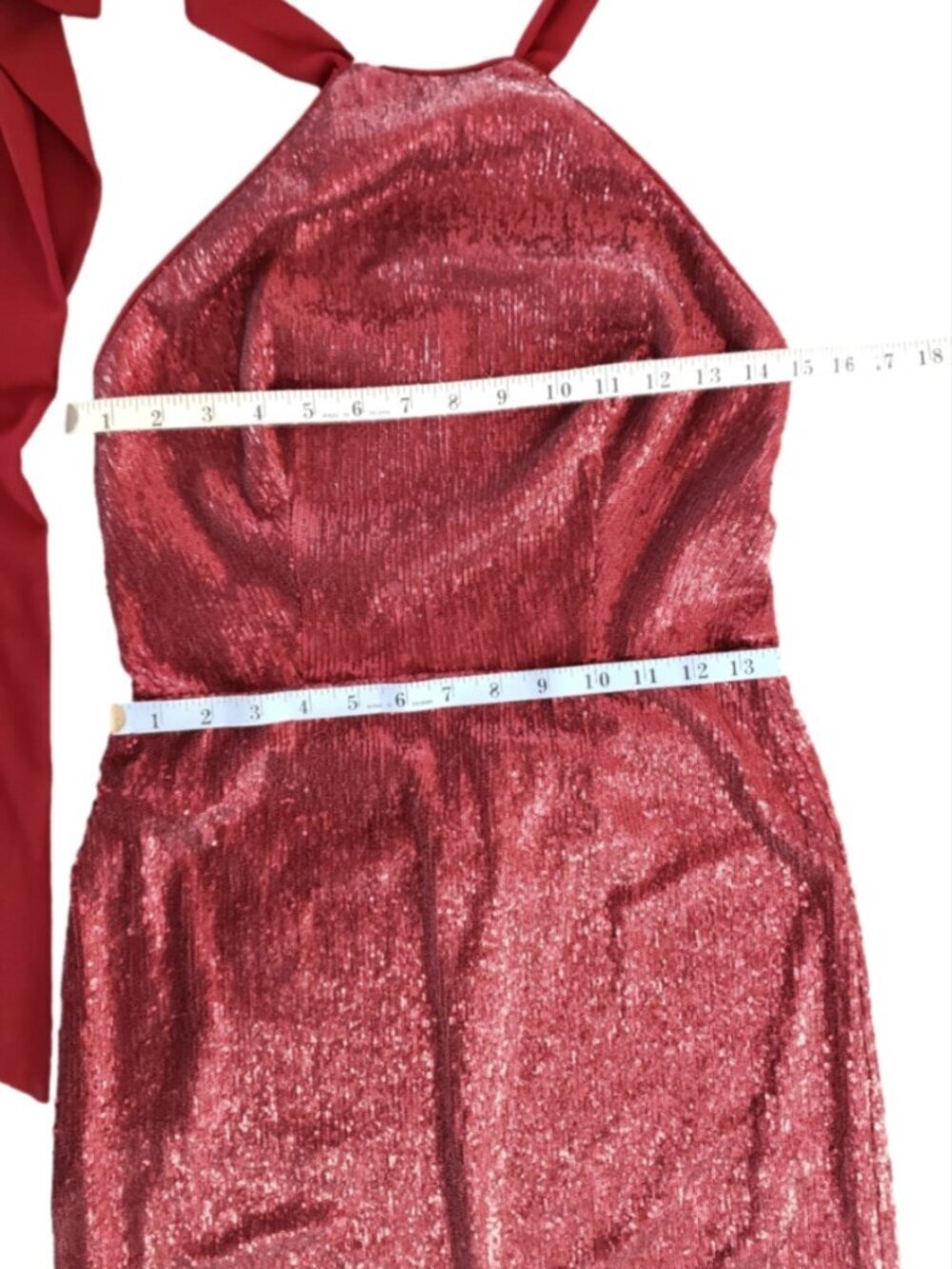 ABS Allen Schwartz Burgundy Sequin Halter Maxi Dress Size 8 - Picture 12 of 13